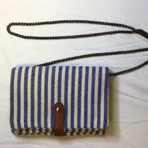 Street Level Blue and White Crossbody Bag with Stripes‎